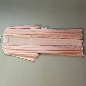 Elegant Pink Satin Robe with Lace Trim